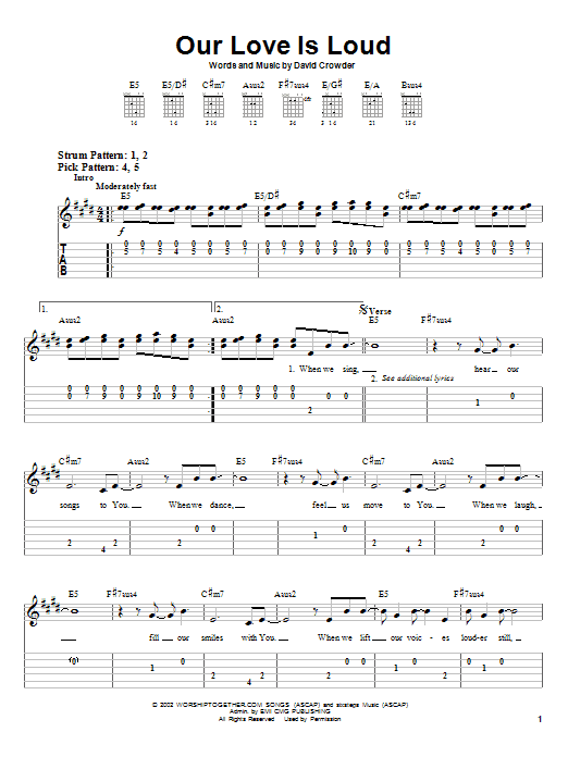 David Crowder Band Our Love Is Loud Sheet Music Notes & Chords for Easy Guitar with TAB - Download or Print PDF