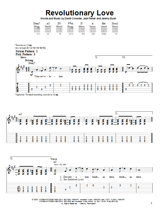 David Crowder Band Revolutionary Love Sheet Music Notes & Chords for Easy Guitar Tab - Download or Print PDF