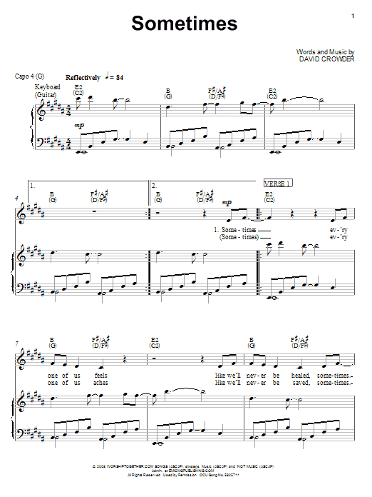 David Crowder Band Sometimes Sheet Music Notes & Chords for Piano, Vocal & Guitar (Right-Hand Melody) - Download or Print PDF David Crowder Band Sometimes Sheet Music Notes & Chords for Piano, Vocal & Guitar (Right-Hand Melody) - Download or Print PDF