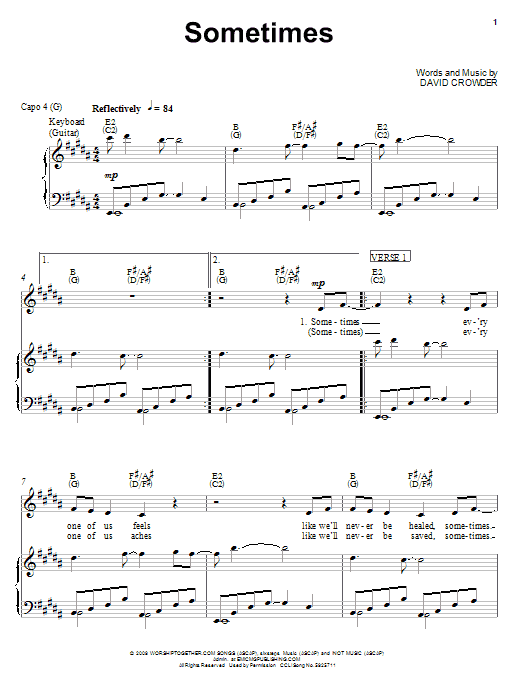 David Crowder Band Sometimes Sheet Music Notes & Chords for Piano, Vocal & Guitar (Right-Hand Melody) - Download or Print PDF