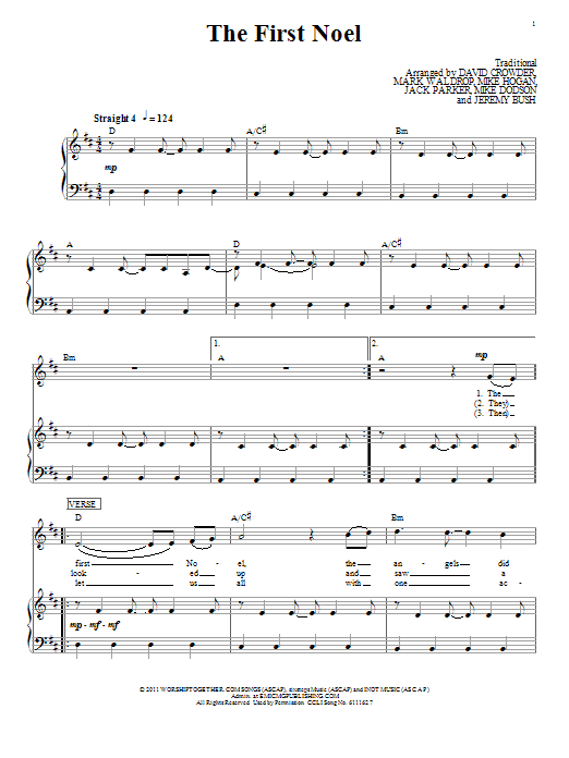 David Crowder Band The First Noel Sheet Music Notes & Chords for Piano, Vocal & Guitar (Right-Hand Melody) - Download or Print PDF