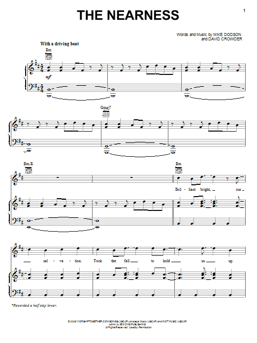 David Crowder Band The Nearness Sheet Music Notes & Chords for Piano, Vocal & Guitar (Right-Hand Melody) - Download or Print PDF