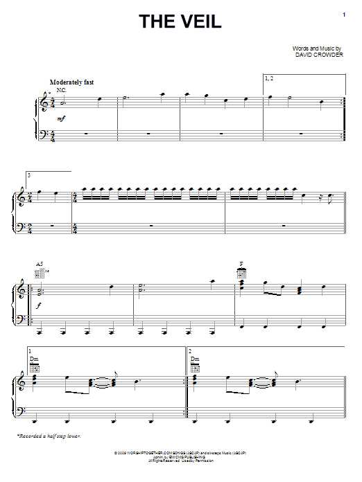 David Crowder Band The Veil Sheet Music Notes & Chords for Piano, Vocal & Guitar (Right-Hand Melody) - Download or Print PDF David Crowder Band The Veil Sheet Music Notes & Chords for Piano, Vocal & Guitar (Right-Hand Melody) - Download or Print PDF