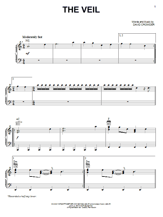 David Crowder Band The Veil Sheet Music Notes & Chords for Piano, Vocal & Guitar (Right-Hand Melody) - Download or Print PDF