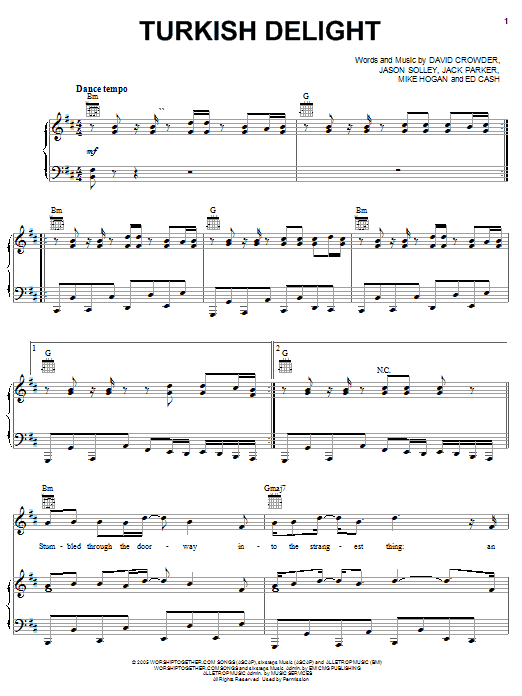 David Crowder Band Turkish Delight Sheet Music Notes & Chords for Piano, Vocal & Guitar (Right-Hand Melody) - Download or Print PDF