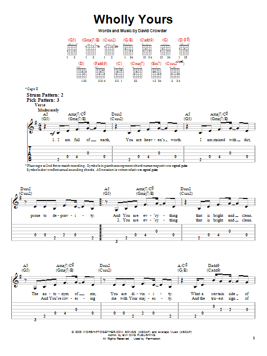 David Crowder Band Wholly Yours Sheet Music Notes & Chords for Easy Guitar - Download or Print PDF