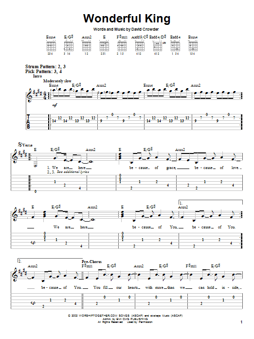 David Crowder Band Wonderful King Sheet Music Notes & Chords for Piano, Vocal & Guitar (Right-Hand Melody) - Download or Print PDF