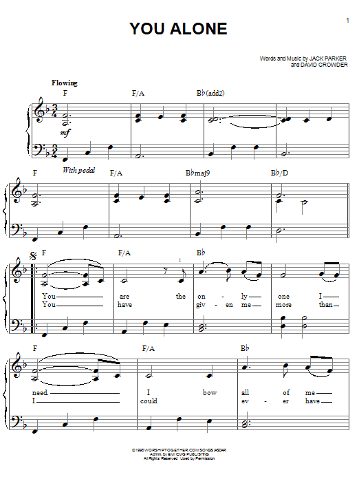 David Crowder You Alone Sheet Music Notes & Chords for Piano, Vocal & Guitar (Right-Hand Melody) - Download or Print PDF