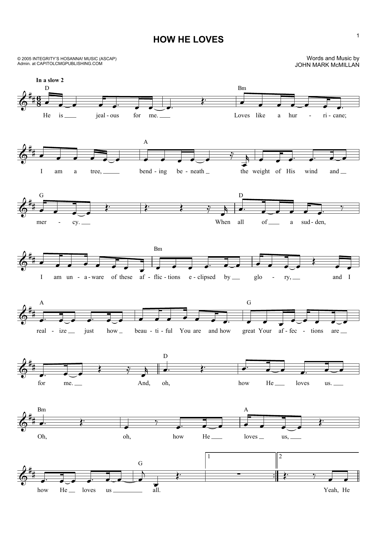 David Crowder*Band How He Loves Sheet Music Notes & Chords for Melody Line, Lyrics & Chords - Download or Print PDF