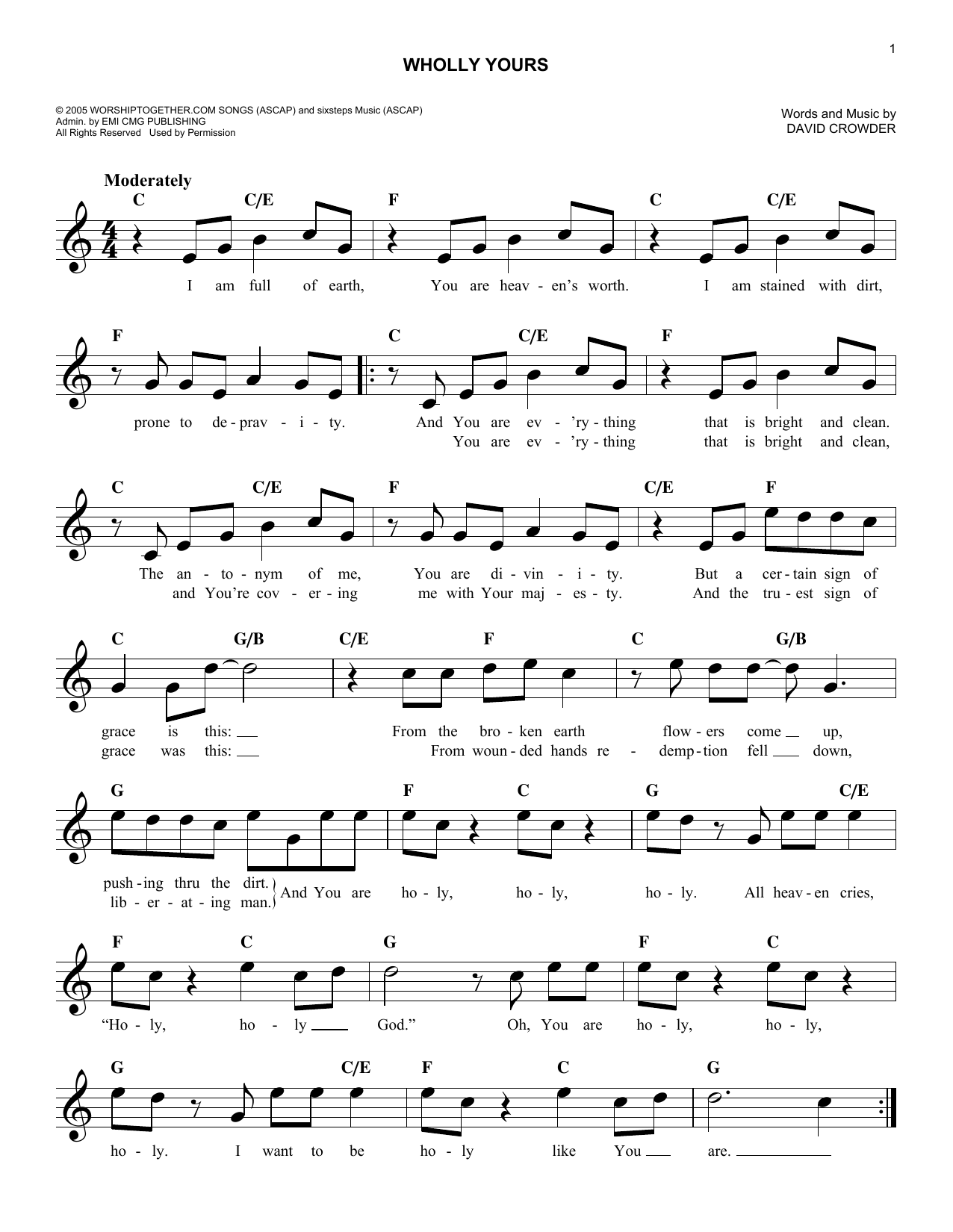 David Crowder*Band Wholly Yours Sheet Music Notes & Chords for Melody Line, Lyrics & Chords - Download or Print PDF