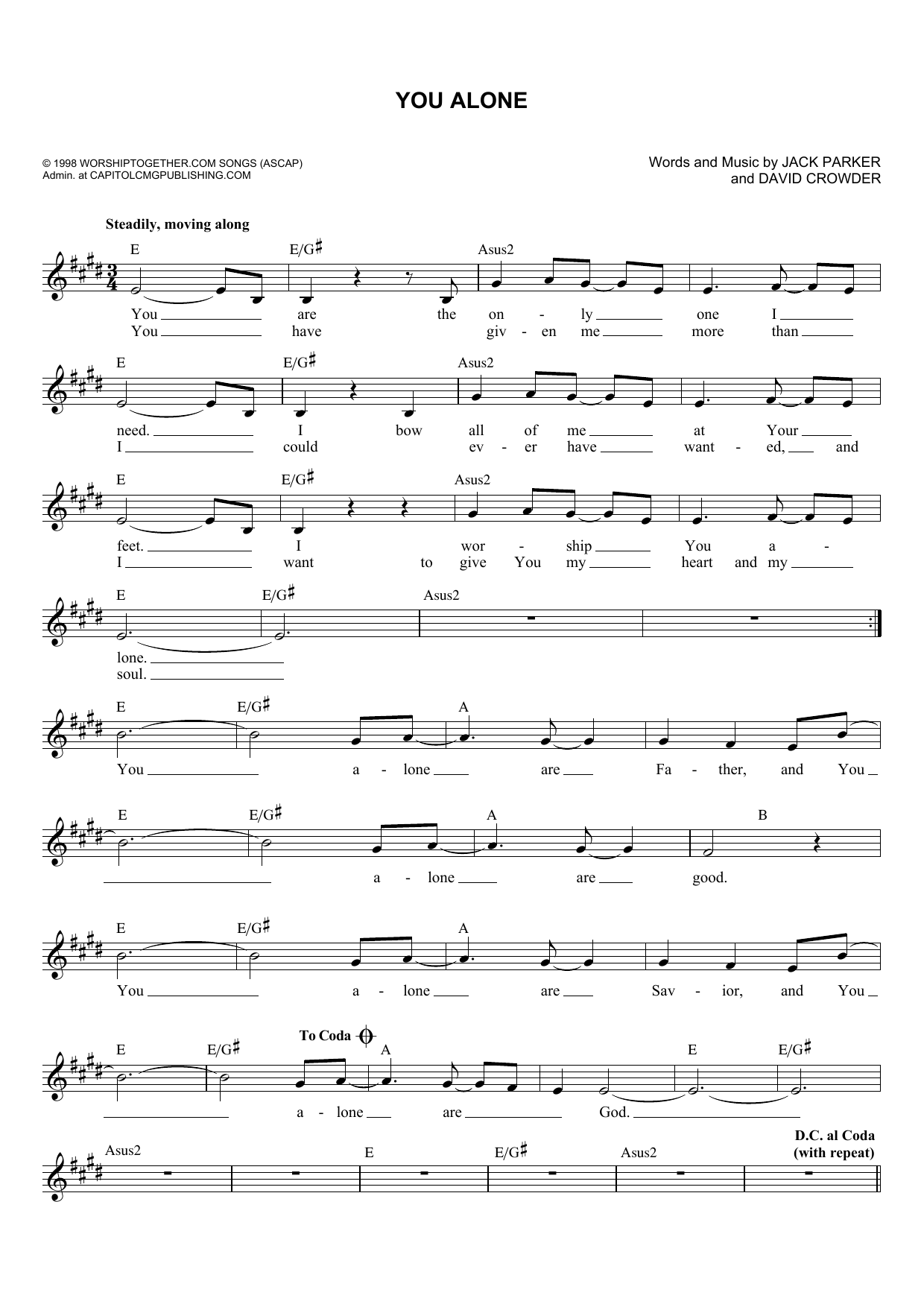 David Crowder*Band You Alone Sheet Music Notes & Chords for Melody Line, Lyrics & Chords - Download or Print PDF