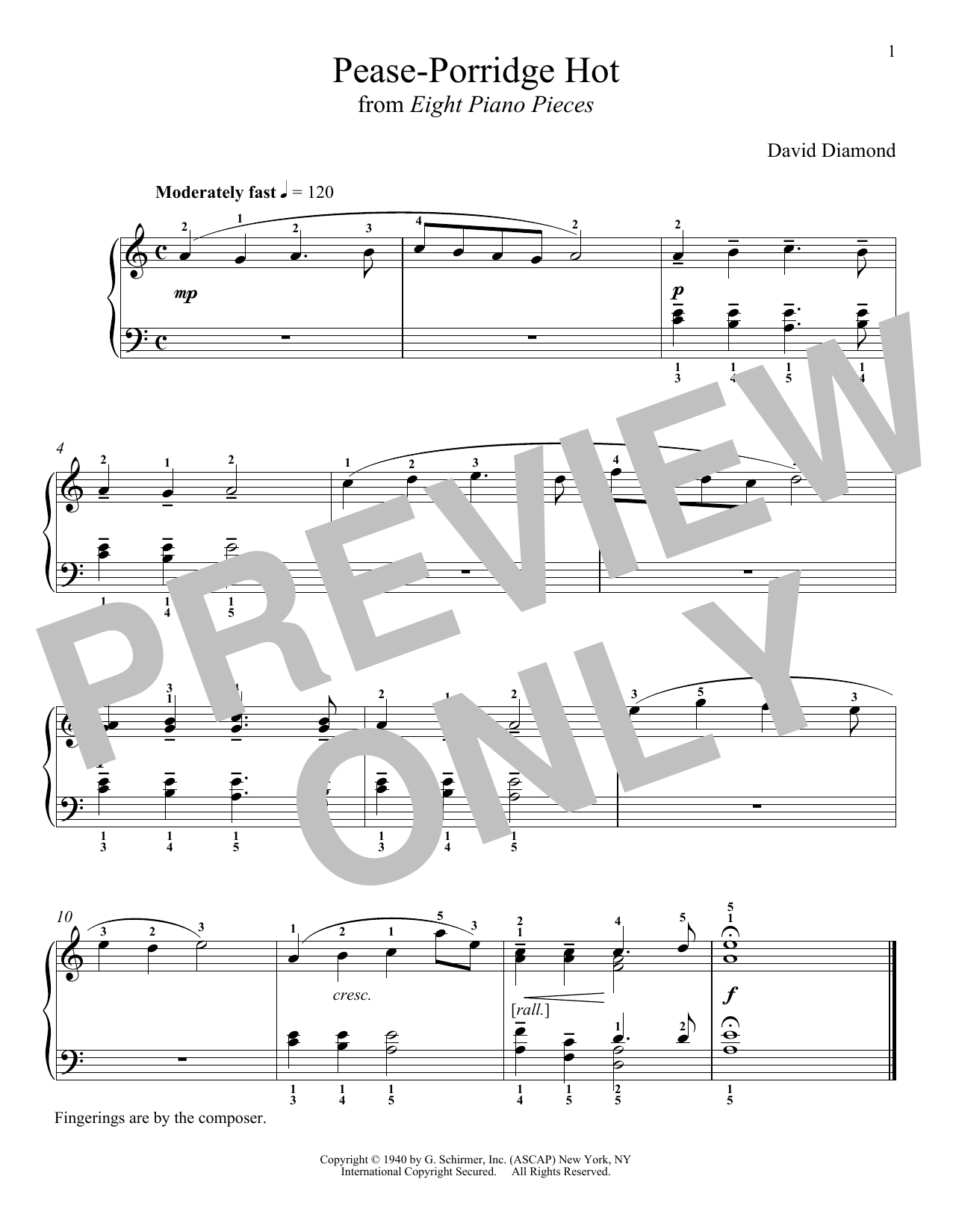 David Diamond Pease-Porridge Hot Sheet Music Notes & Chords for Piano - Download or Print PDF