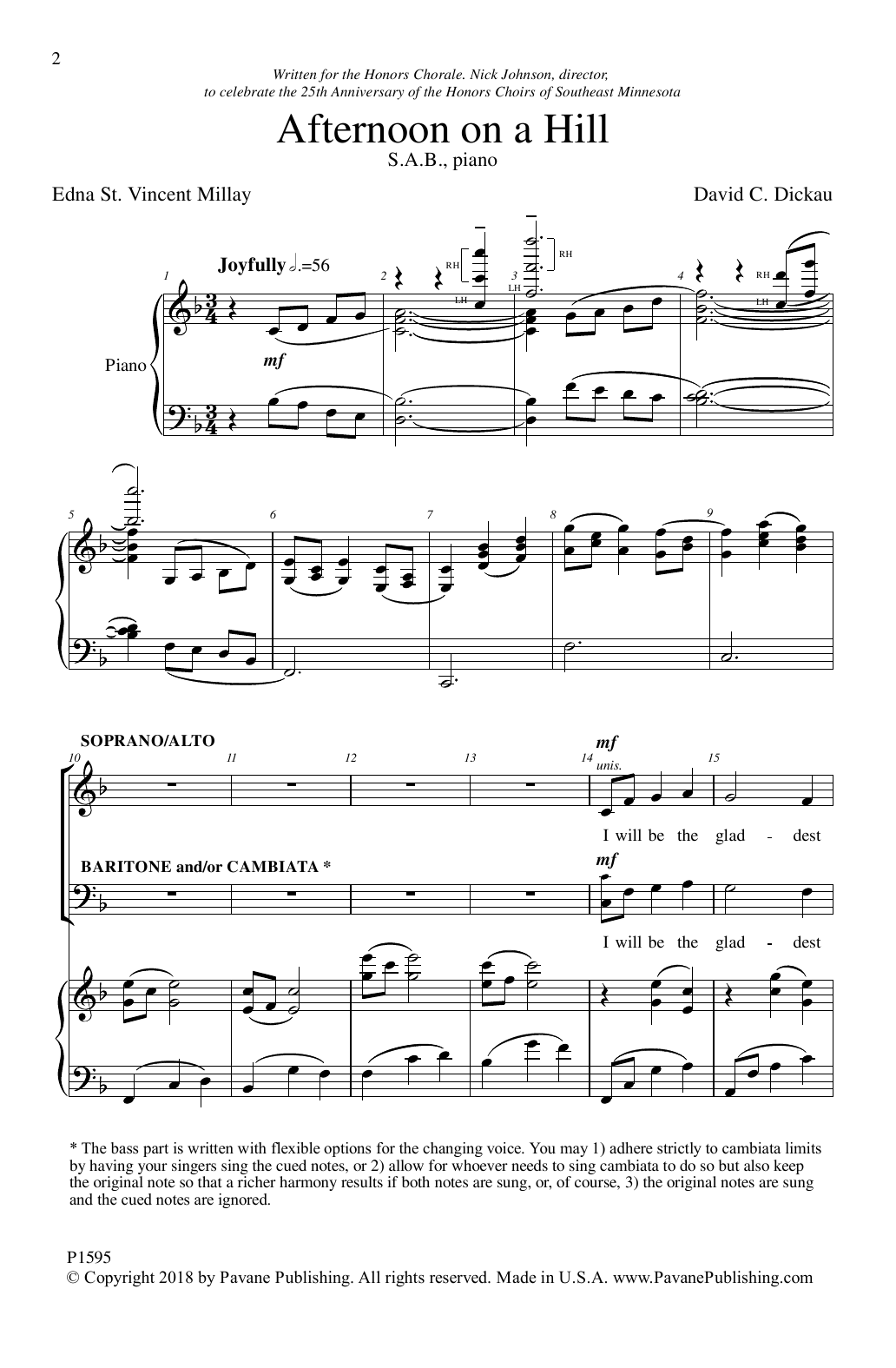 David Dickau Afternoon On A Hill Sheet Music Notes & Chords for SAB Choir - Download or Print PDF