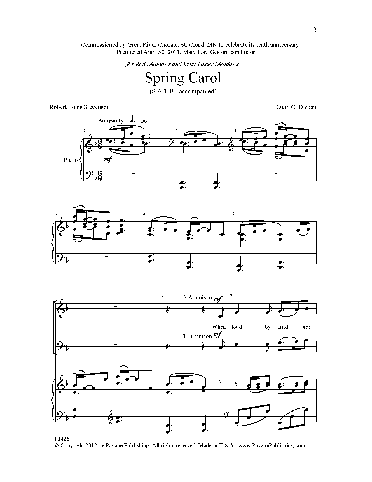 David Dickau Spring Carol Sheet Music Notes & Chords for Choral - Download or Print PDF