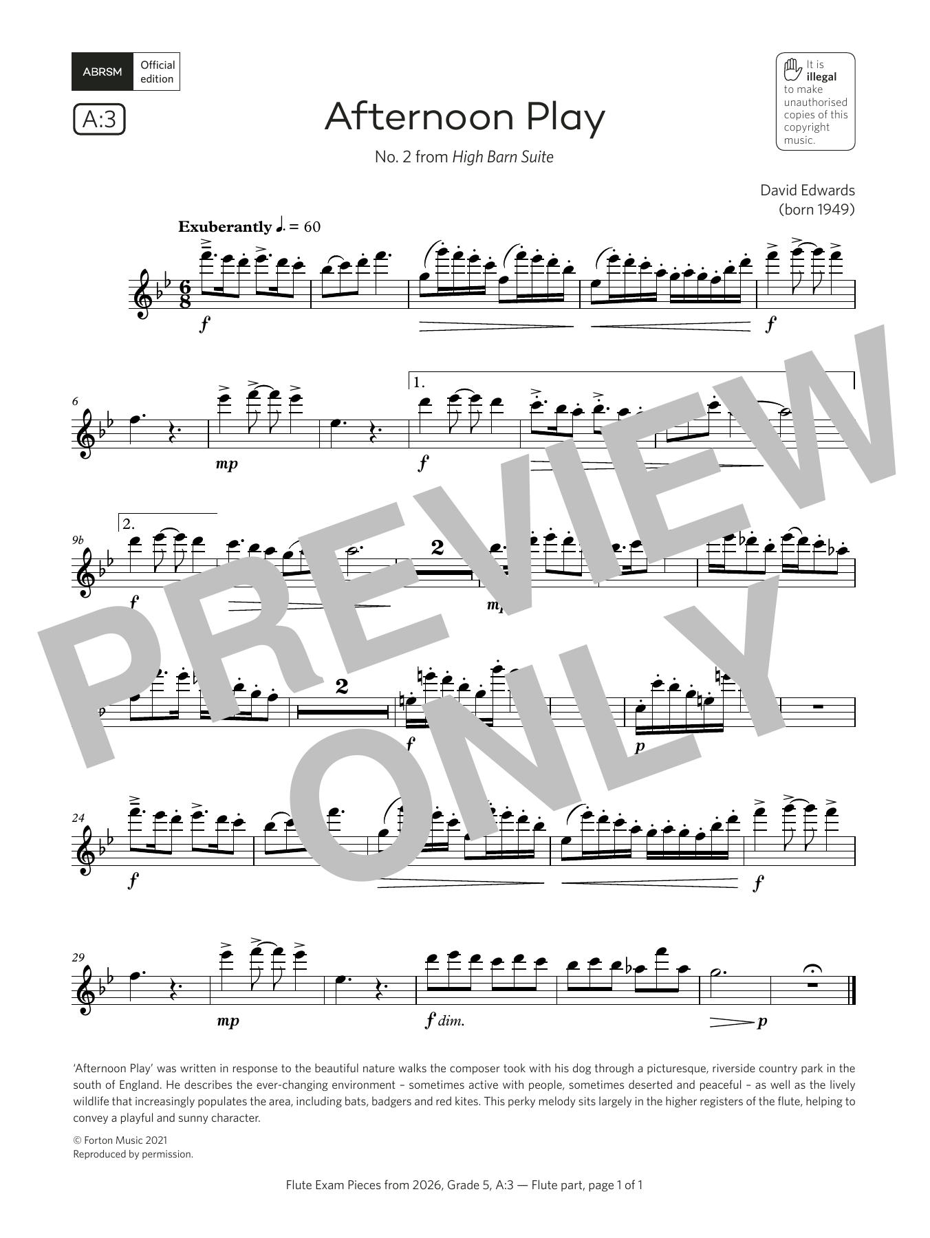 David Edwards Afternoon Play (Grade 5, list A3, from the ABRSM Flute Syllabus from 2026) Sheet Music Notes & Chords for Flute Solo - Download or Print PDF David Edwards Afternoon Play (Grade 5, list A3, from the ABRSM Flute Syllabus from 2026) Sheet Music Notes & Chords for Flute Solo - Download or Print PDF