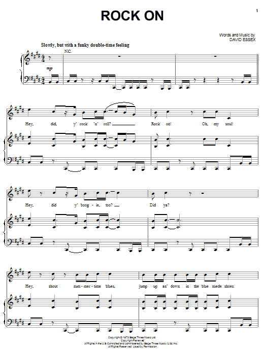 David Essex Rock On Sheet Music Notes & Chords for Melody Line, Lyrics & Chords - Download or Print PDF