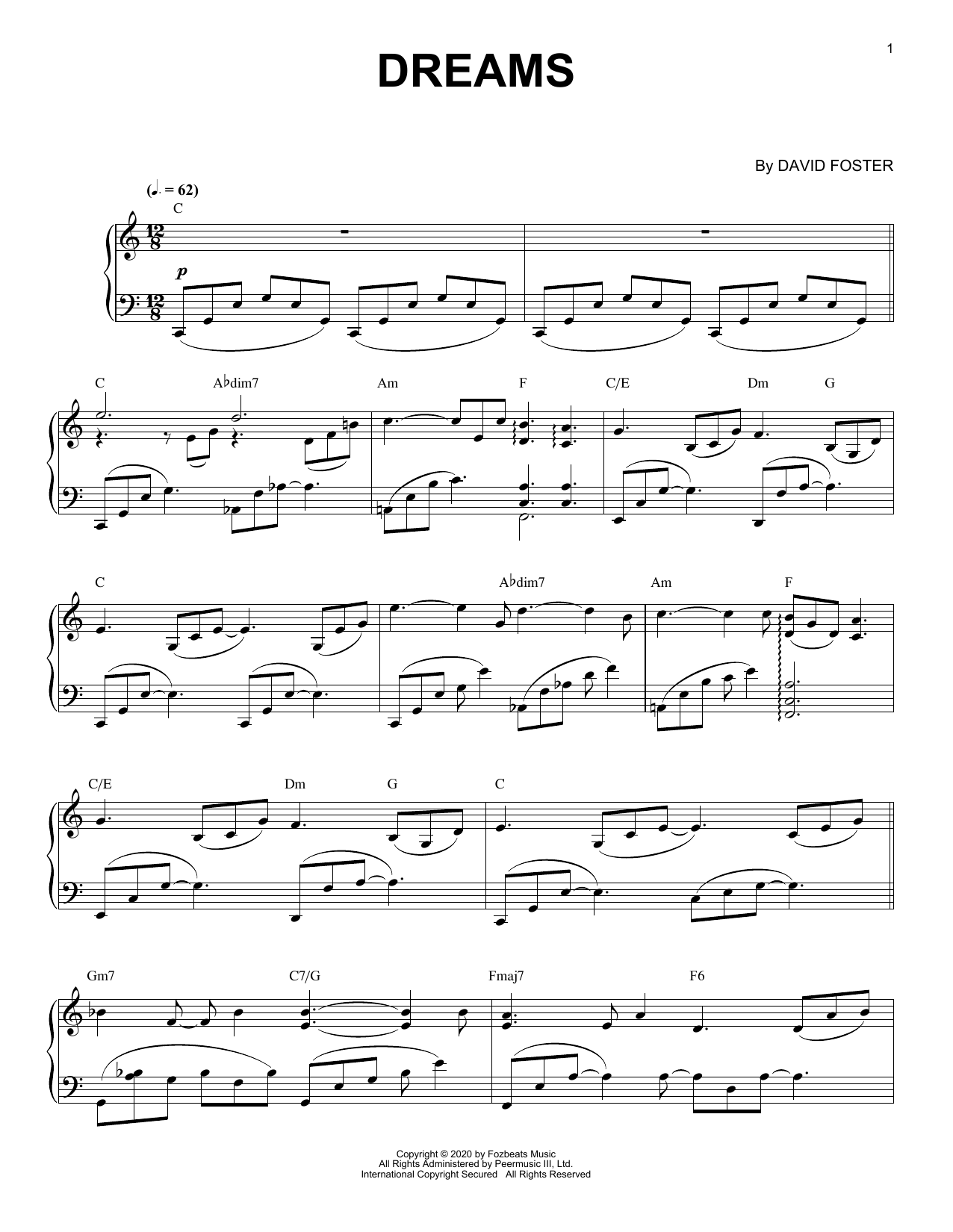 David Foster Dreams Sheet Music Notes & Chords for Piano Solo - Download or Print PDF