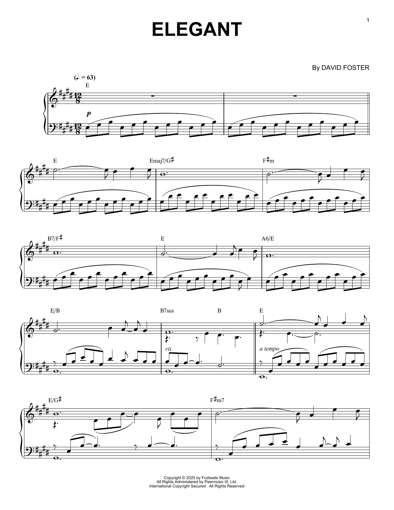 David Foster Elegant Sheet Music Notes & Chords for Piano Solo - Download or Print PDF