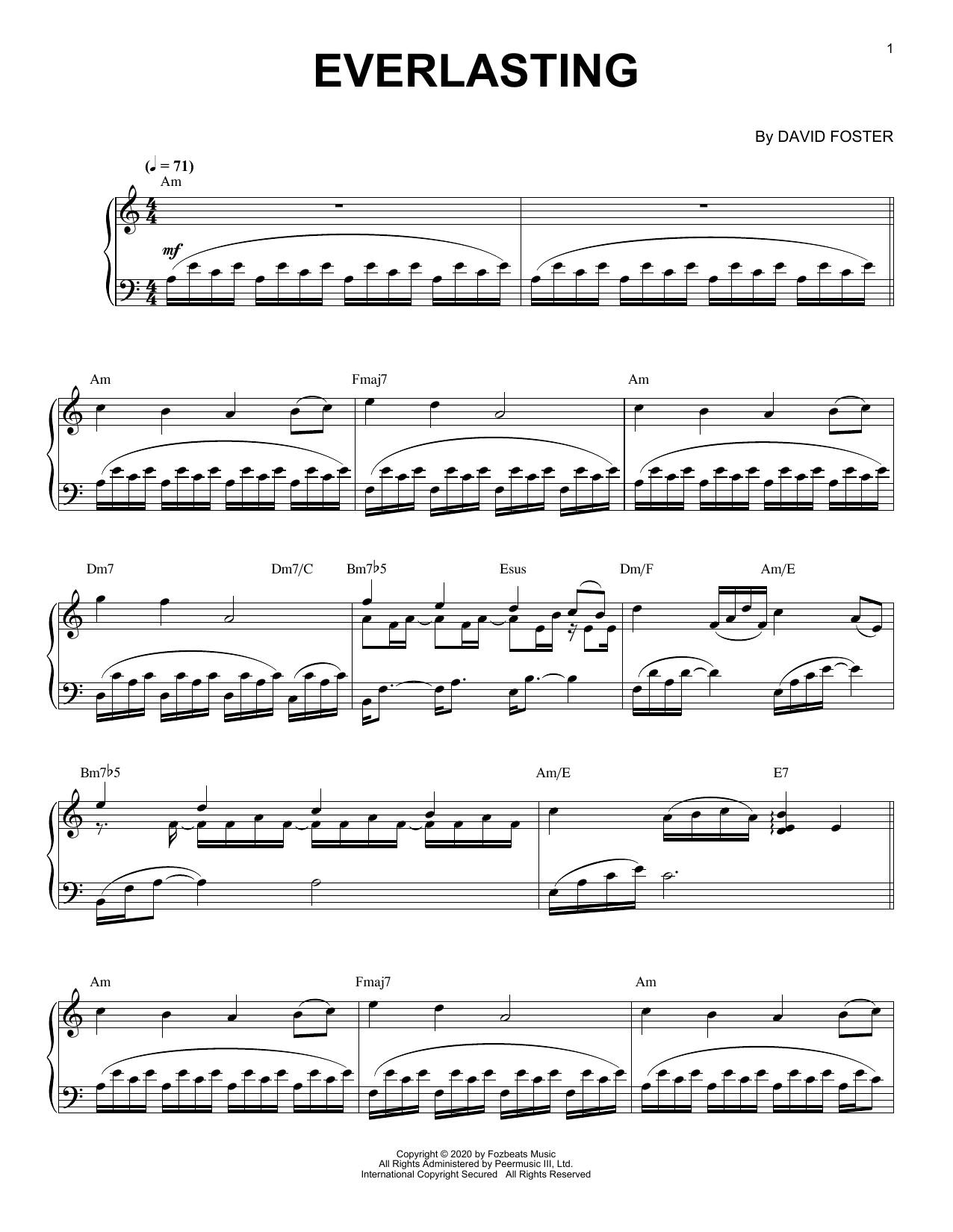 David Foster Everlasting Sheet Music Notes & Chords for Piano Solo - Download or Print PDF