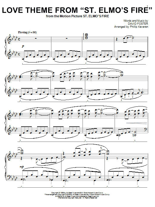 David Foster Love Theme From St. Elmo's Fire Sheet Music Notes & Chords for Piano - Download or Print PDF