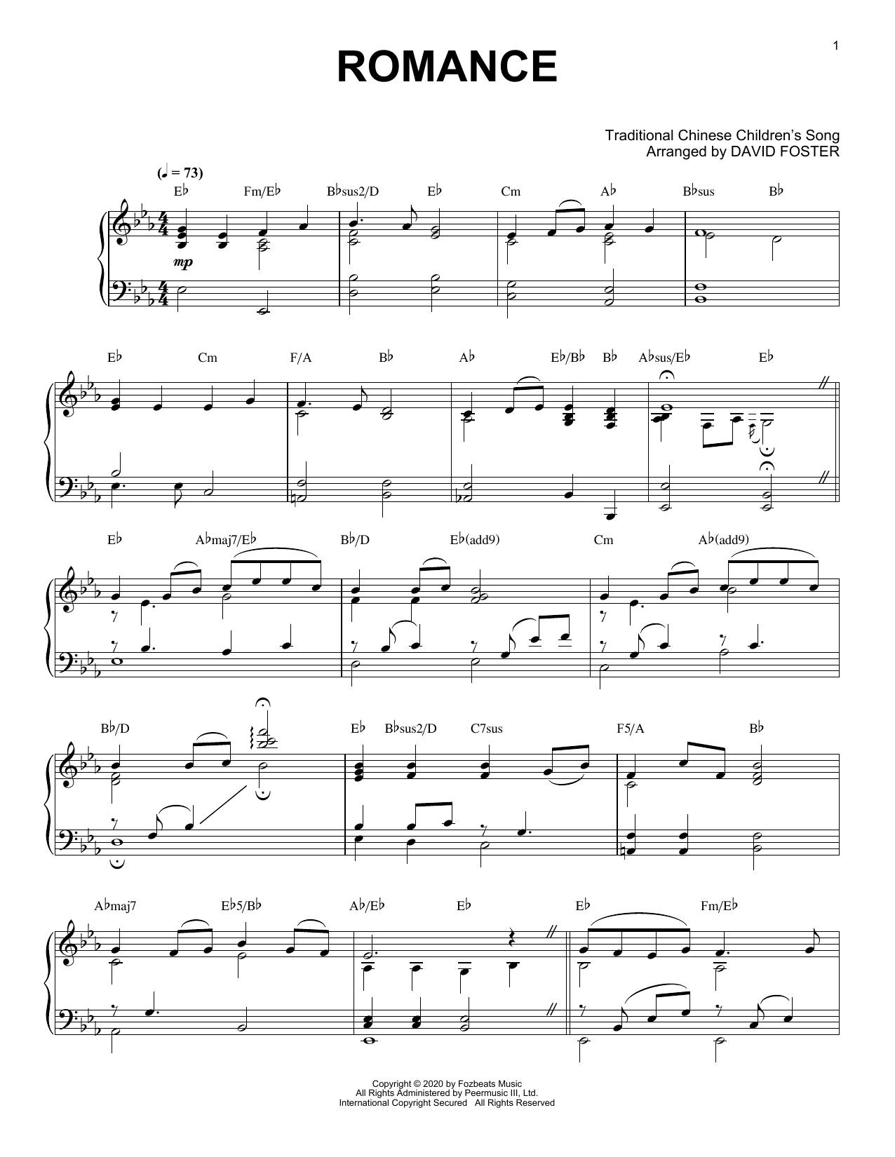 David Foster Romance Sheet Music Notes & Chords for Piano Solo - Download or Print PDF