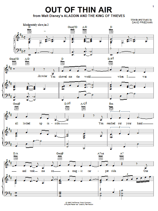 David Friedman Out Of Thin Air (from Aladdin and the King of Thieves) sheet music notes and chords. Download Printable PDF.