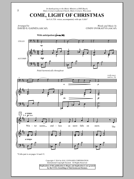 David Gaines Come, Light Of Christmas Sheet Music Notes & Chords for SATB - Download or Print PDF