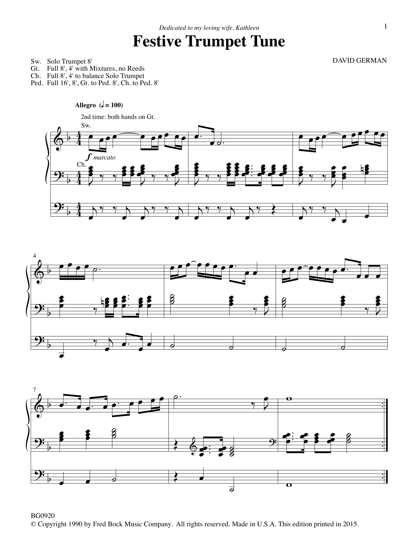 David German Festive Trumpet Tune Sheet Music Notes & Chords for Organ - Download or Print PDF