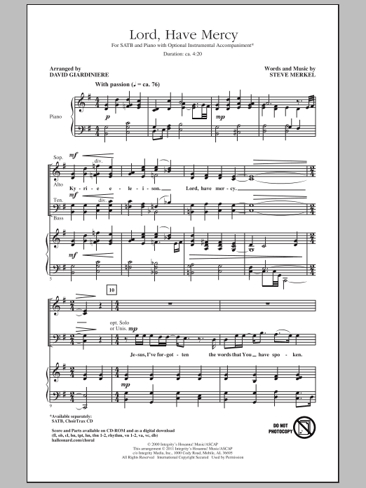 David Giardiniere Lord Have Mercy Sheet Music Notes & Chords for SATB - Download or Print PDF