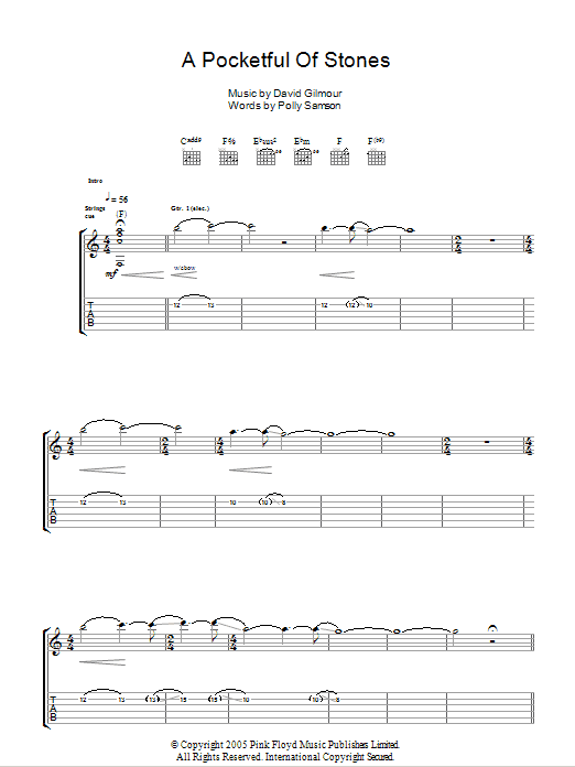 David Gilmour A Pocketful Of Stones Sheet Music Notes & Chords for Guitar Tab - Download or Print PDF