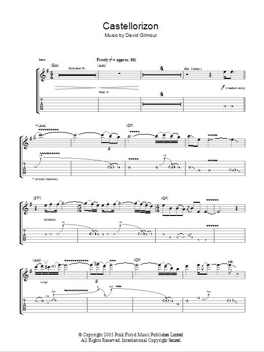 David Gilmour Castellorizon Sheet Music Notes & Chords for Guitar Tab - Download or Print PDF