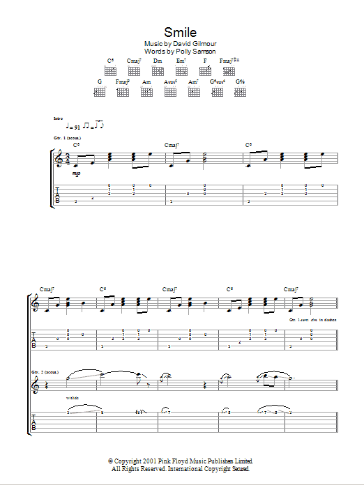 David Gilmour Smile Sheet Music Notes & Chords for Guitar Tab - Download or Print PDF