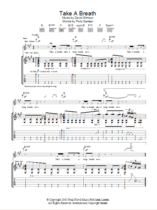 David Gilmour Take A Breath Sheet Music Notes & Chords for Guitar Tab - Download or Print PDF
