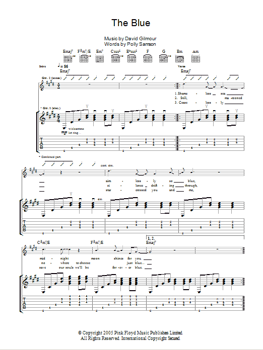 David Gilmour The Blue Sheet Music Notes & Chords for Guitar Tab - Download or Print PDF