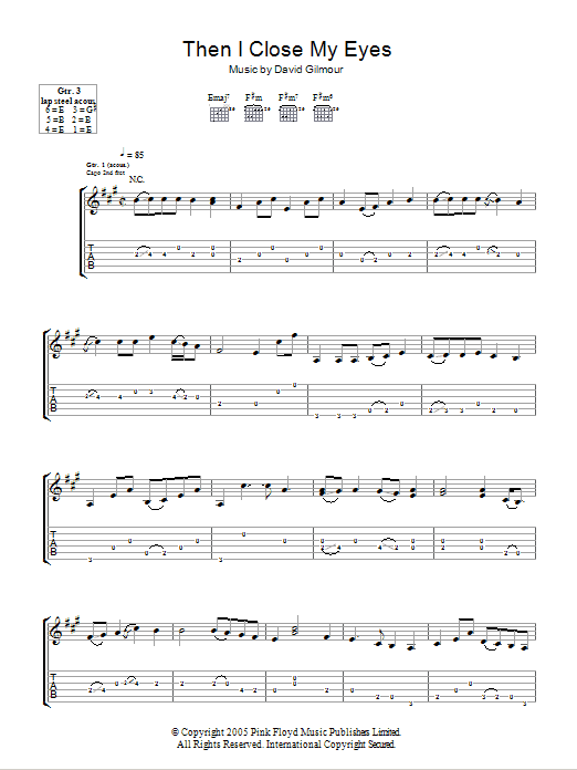 David Gilmour Then I Close My Eyes Sheet Music Notes & Chords for Guitar Tab - Download or Print PDF