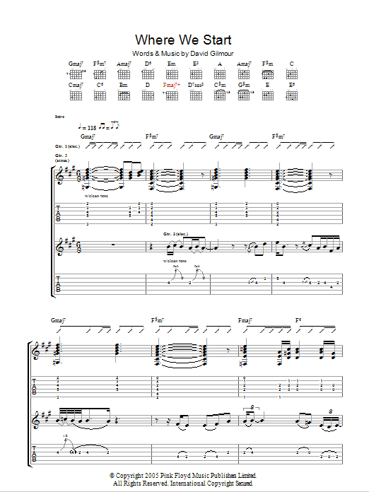 David Gilmour Where We Start Sheet Music Notes & Chords for Guitar Tab - Download or Print PDF