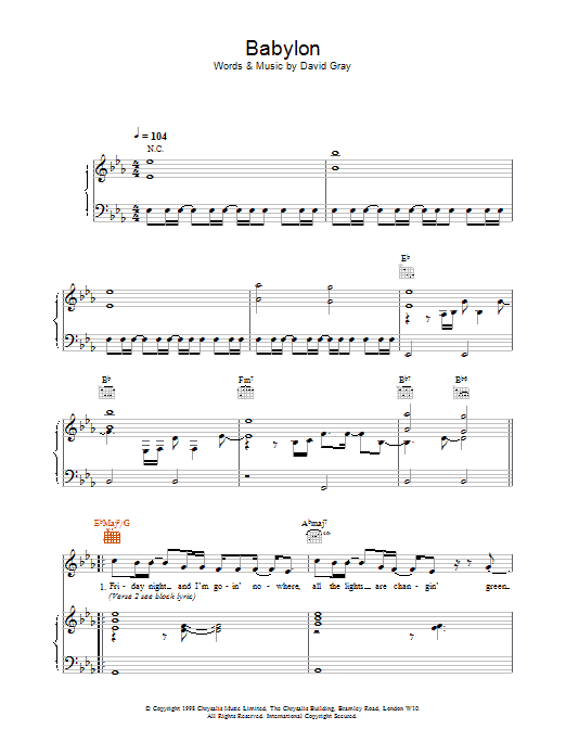 David Gray Babylon Sheet Music Notes & Chords for Guitar Tab - Download or Print PDF