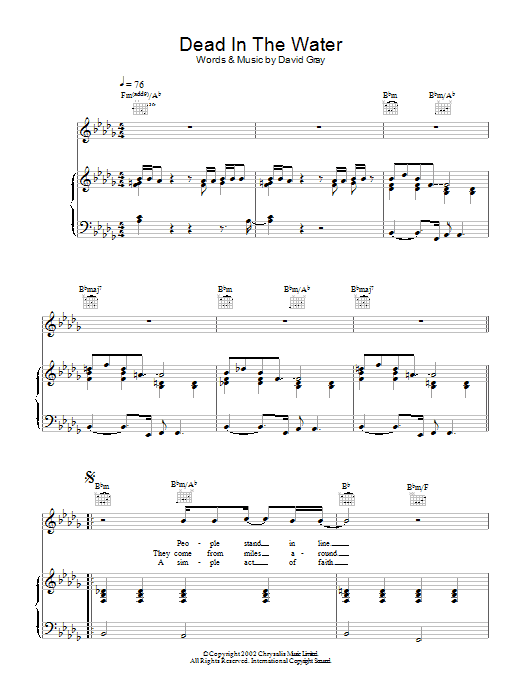 David Gray Dead In The Water Sheet Music Notes & Chords for Guitar Tab - Download or Print PDF