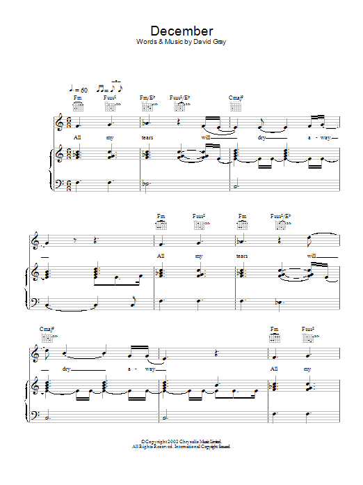 David Gray December Sheet Music Notes & Chords for Piano, Vocal & Guitar - Download or Print PDF
