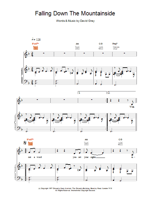 David Gray Falling Down The Mountainside Sheet Music Notes & Chords for Piano, Vocal & Guitar (Right-Hand Melody) - Download or Print PDF