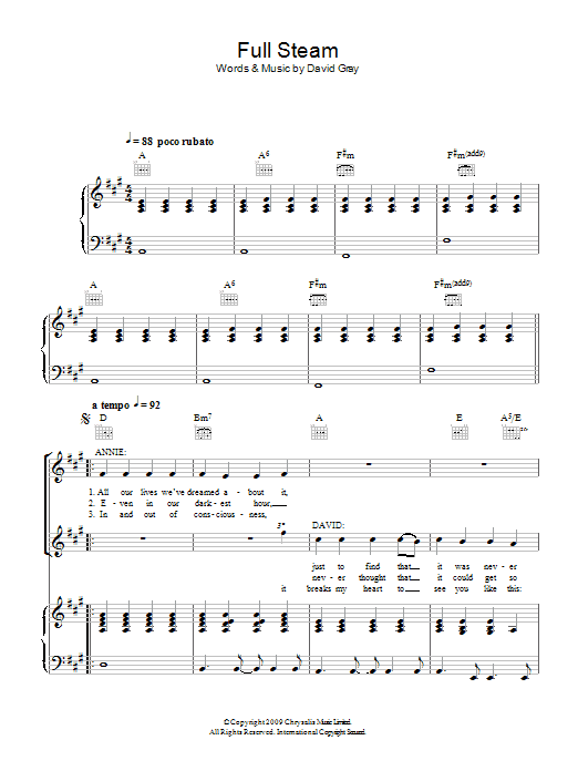 David Gray Full Steam Sheet Music Notes & Chords for Piano, Vocal & Guitar - Download or Print PDF