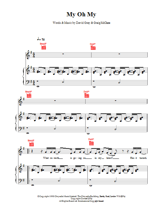 David Gray My Oh My Sheet Music Notes & Chords for Piano, Vocal & Guitar (Right-Hand Melody) - Download or Print PDF