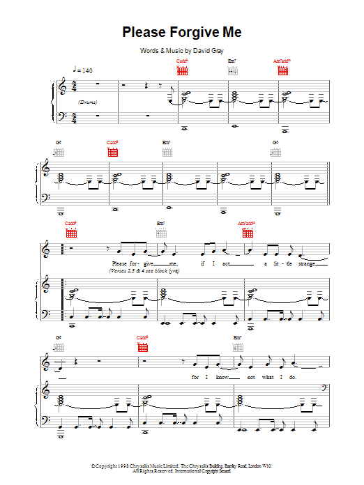 David Gray Please Forgive Me Sheet Music Notes & Chords for Piano, Vocal & Guitar - Download or Print PDF