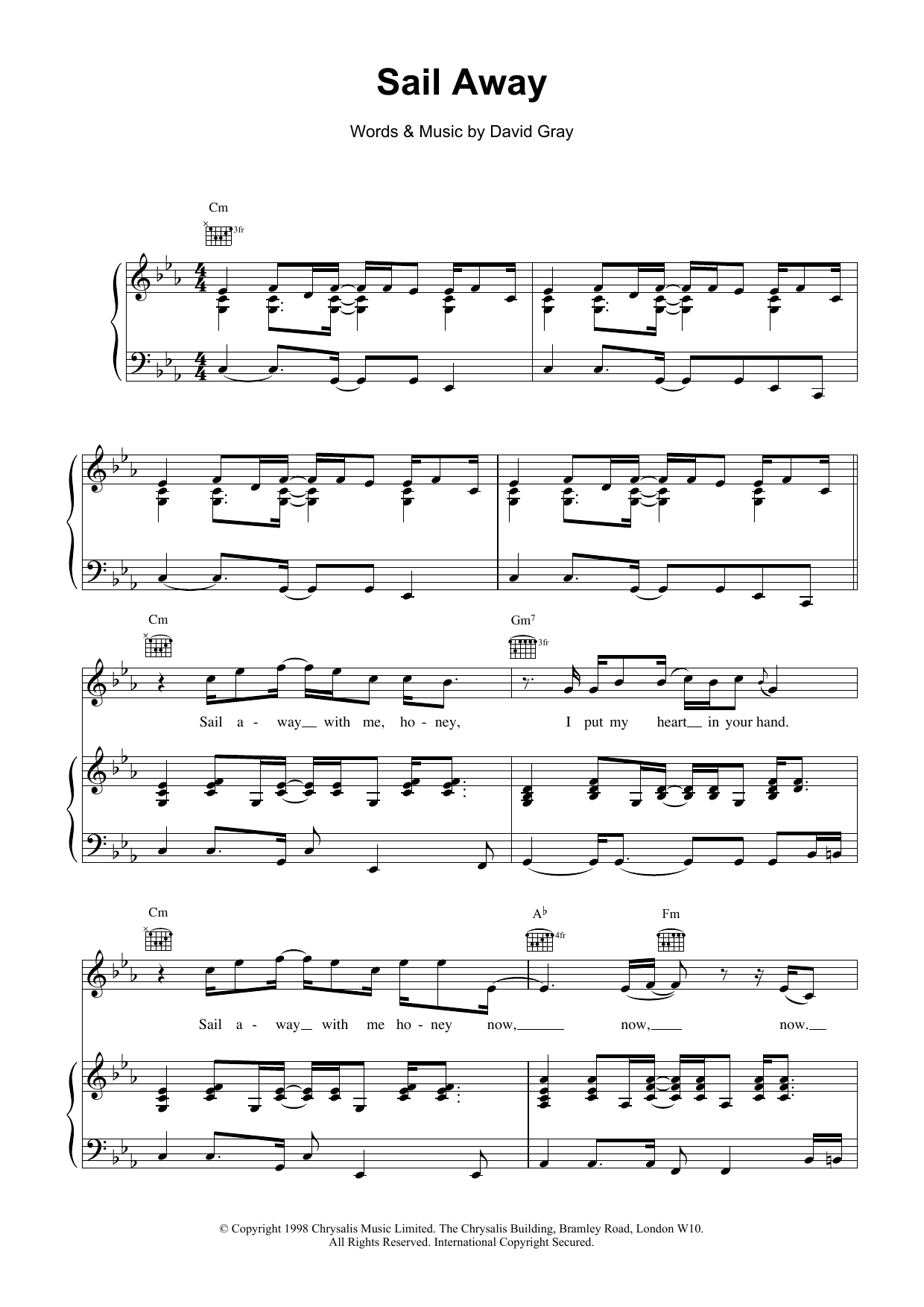 David Gray Sail Away Sheet Music Notes & Chords for Lyrics & Piano Chords - Download or Print PDF