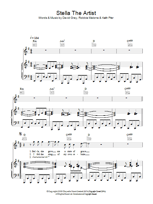 David Gray Stella The Artist Sheet Music Notes & Chords for Piano, Vocal & Guitar - Download or Print PDF David Gray Stella The Artist Sheet Music Notes & Chords for Piano, Vocal & Guitar - Download or Print PDF