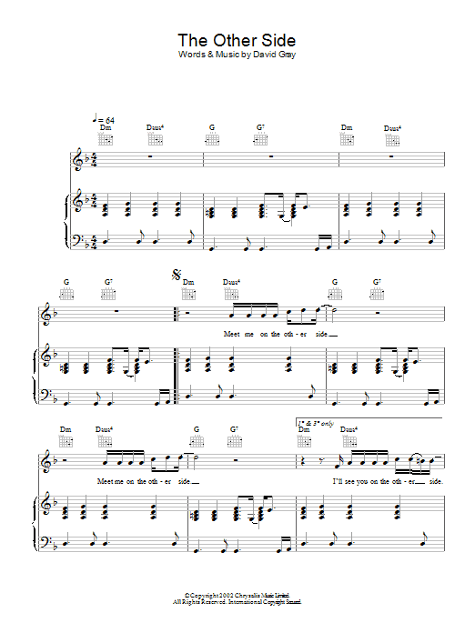 David Gray The Other Side Sheet Music Notes & Chords for Piano, Vocal & Guitar - Download or Print PDF