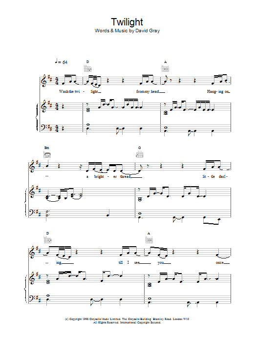 David Gray Twilight Sheet Music Notes & Chords for Piano, Vocal & Guitar - Download or Print PDF