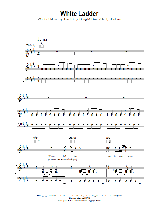 David Gray White Ladder Sheet Music Notes & Chords for Piano, Vocal & Guitar - Download or Print PDF