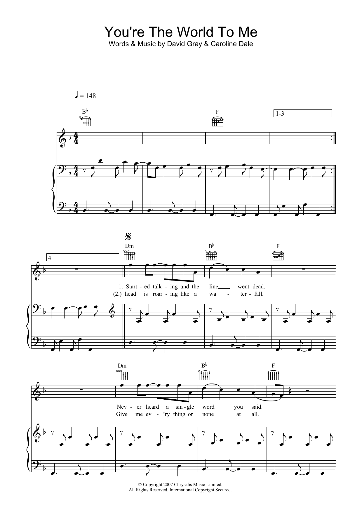 David Gray You're The World To Me Sheet Music Notes & Chords for Piano, Vocal & Guitar - Download or Print PDF