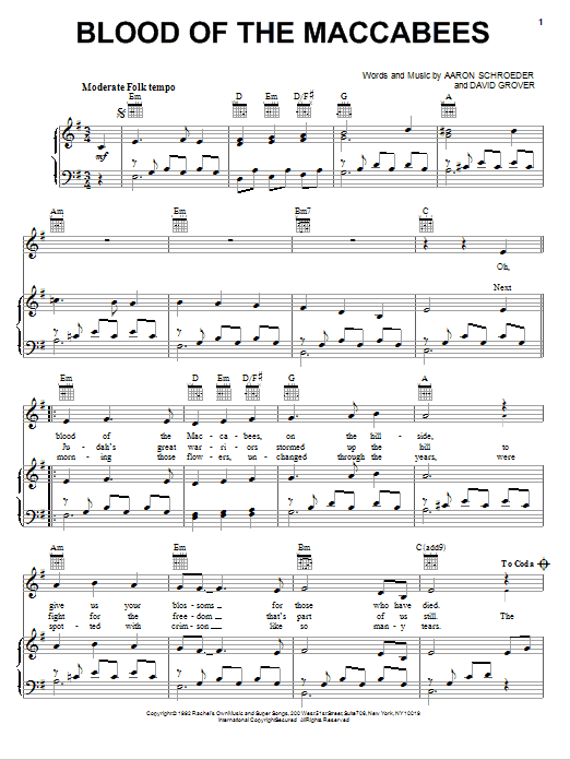 David Grover & The Big Bear Band Blood Of The Maccabees Sheet Music Notes & Chords for Piano, Vocal & Guitar (Right-Hand Melody) - Download or Print PDF